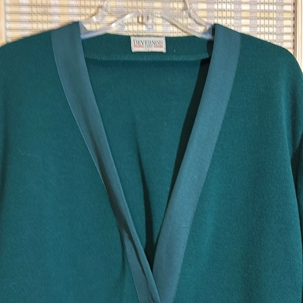 Devernois Paris Vintage 1970s Forest Green Preppy Cardigan Sweater Blazer 18? - Picture 2 of 16